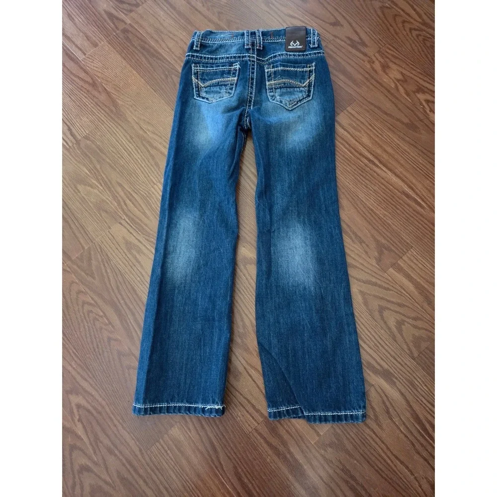 Realtree Boys Blue Jeans Straight Leg Distressed Medium Wash Denim Size 8 10